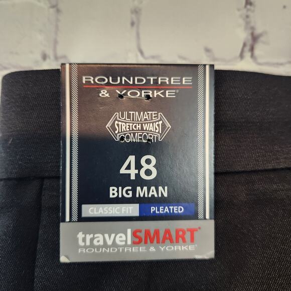 NWT Roundtree & Yorke Big Man Travel Smart Black Men's Pleated Shorts 48 - Picture 2 of 7